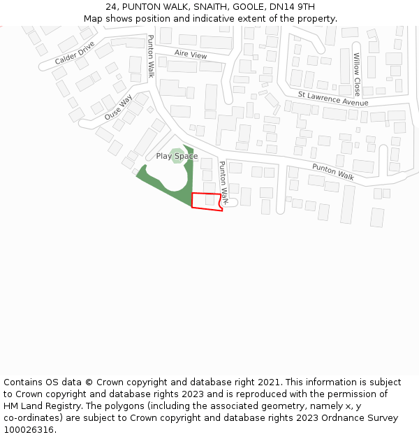 24, PUNTON WALK, SNAITH, GOOLE, DN14 9TH: Location map and indicative extent of plot