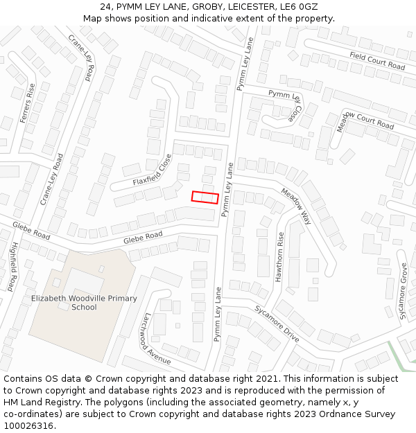 24, PYMM LEY LANE, GROBY, LEICESTER, LE6 0GZ: Location map and indicative extent of plot