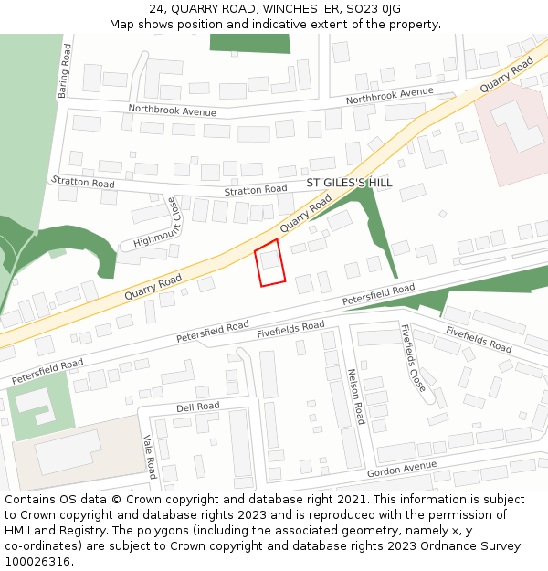 24, QUARRY ROAD, WINCHESTER, SO23 0JG: Location map and indicative extent of plot