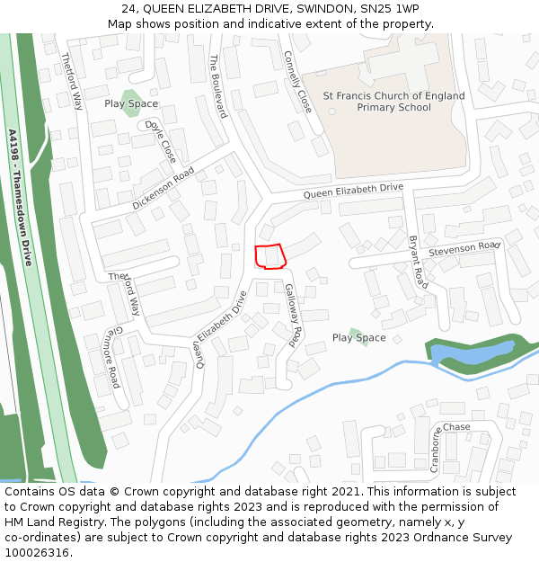 24, QUEEN ELIZABETH DRIVE, SWINDON, SN25 1WP: Location map and indicative extent of plot