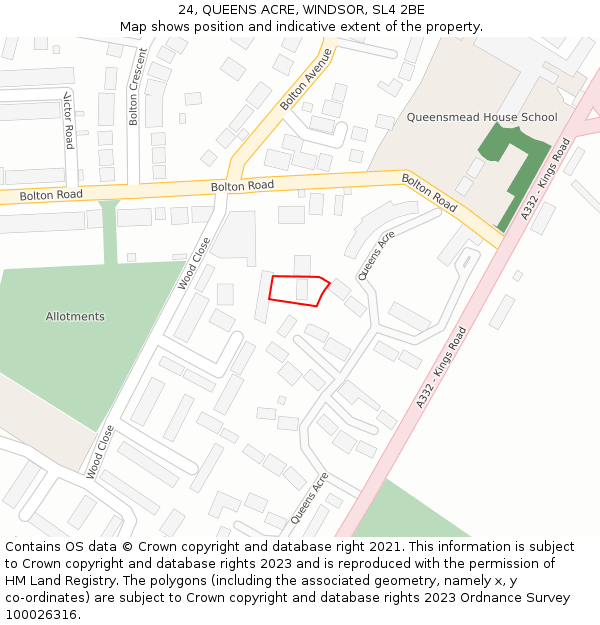 24, QUEENS ACRE, WINDSOR, SL4 2BE: Location map and indicative extent of plot