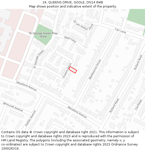 24, QUEENS DRIVE, GOOLE, DN14 6WB: Location map and indicative extent of plot