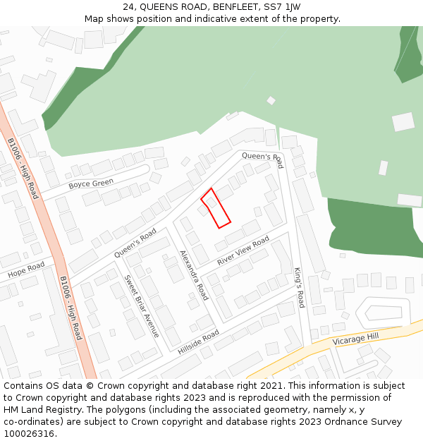 24, QUEENS ROAD, BENFLEET, SS7 1JW: Location map and indicative extent of plot