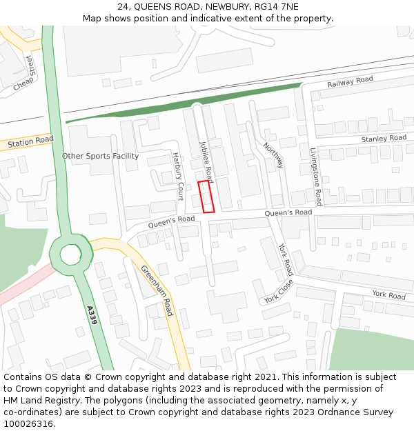 24, QUEENS ROAD, NEWBURY, RG14 7NE: Location map and indicative extent of plot