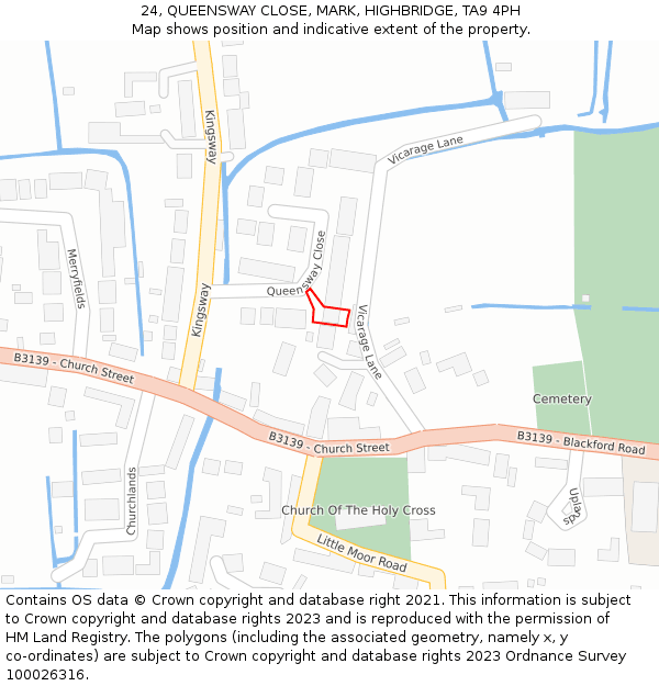 24, QUEENSWAY CLOSE, MARK, HIGHBRIDGE, TA9 4PH: Location map and indicative extent of plot