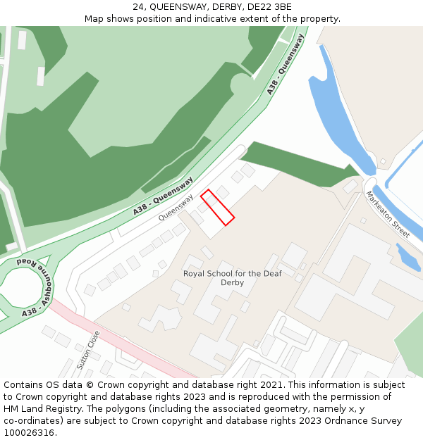 24, QUEENSWAY, DERBY, DE22 3BE: Location map and indicative extent of plot