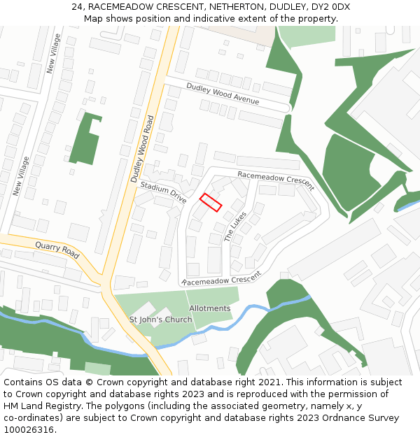 24, RACEMEADOW CRESCENT, NETHERTON, DUDLEY, DY2 0DX: Location map and indicative extent of plot