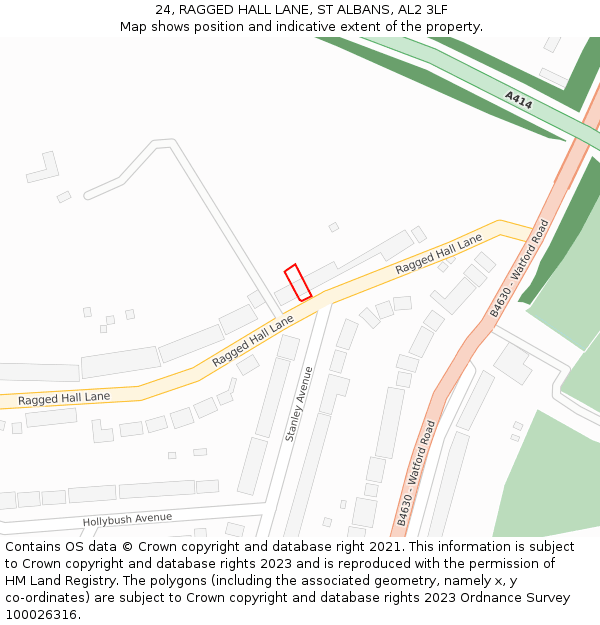 24, RAGGED HALL LANE, ST ALBANS, AL2 3LF: Location map and indicative extent of plot