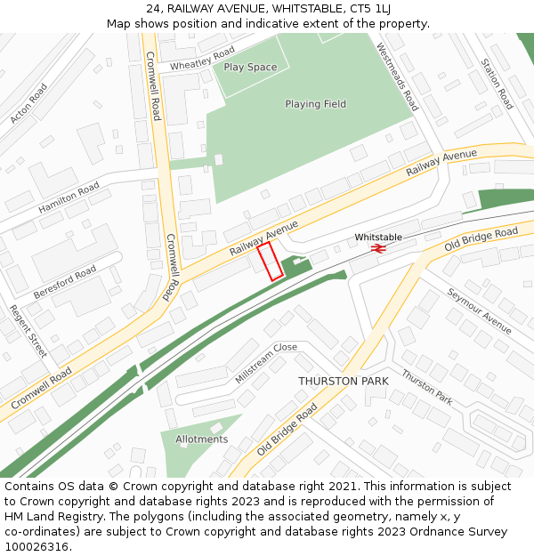 24, RAILWAY AVENUE, WHITSTABLE, CT5 1LJ: Location map and indicative extent of plot