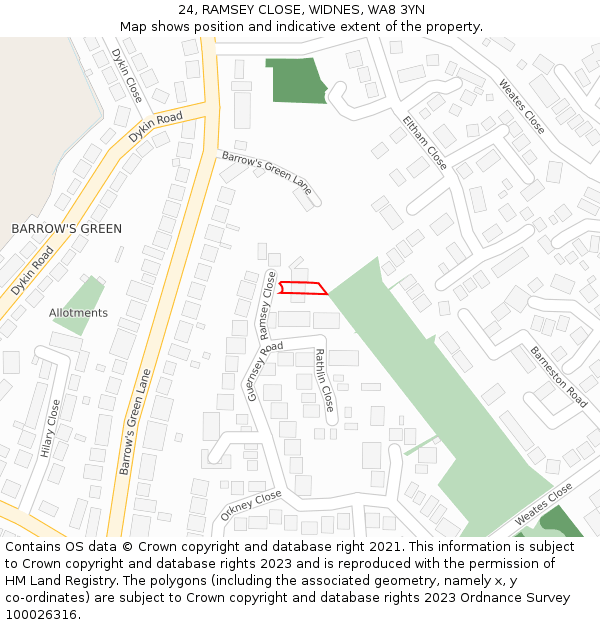 24, RAMSEY CLOSE, WIDNES, WA8 3YN: Location map and indicative extent of plot