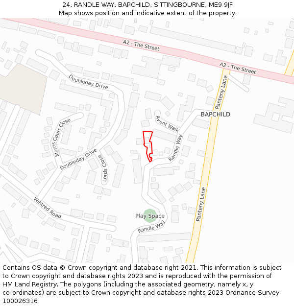 24, RANDLE WAY, BAPCHILD, SITTINGBOURNE, ME9 9JF: Location map and indicative extent of plot