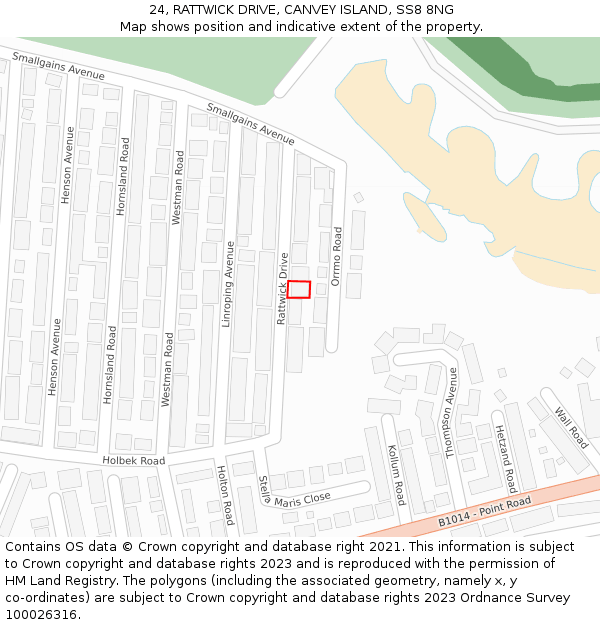 24, RATTWICK DRIVE, CANVEY ISLAND, SS8 8NG: Location map and indicative extent of plot