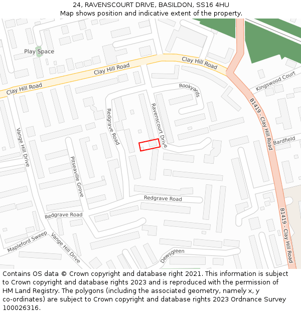 24, RAVENSCOURT DRIVE, BASILDON, SS16 4HU: Location map and indicative extent of plot