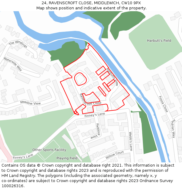 24, RAVENSCROFT CLOSE, MIDDLEWICH, CW10 9PX: Location map and indicative extent of plot