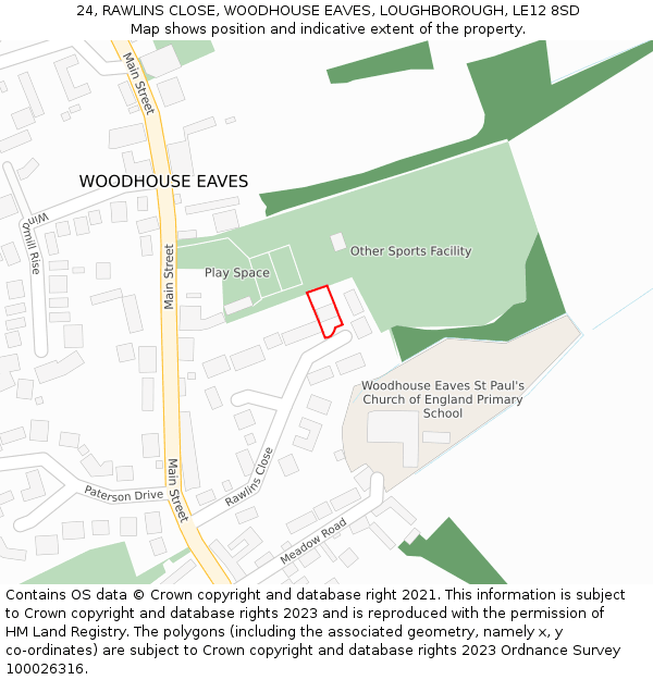 24, RAWLINS CLOSE, WOODHOUSE EAVES, LOUGHBOROUGH, LE12 8SD: Location map and indicative extent of plot