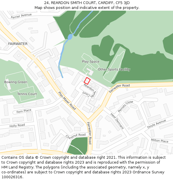 24, REARDON SMITH COURT, CARDIFF, CF5 3JD: Location map and indicative extent of plot