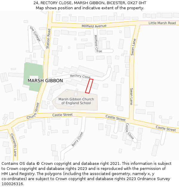 24, RECTORY CLOSE, MARSH GIBBON, BICESTER, OX27 0HT: Location map and indicative extent of plot