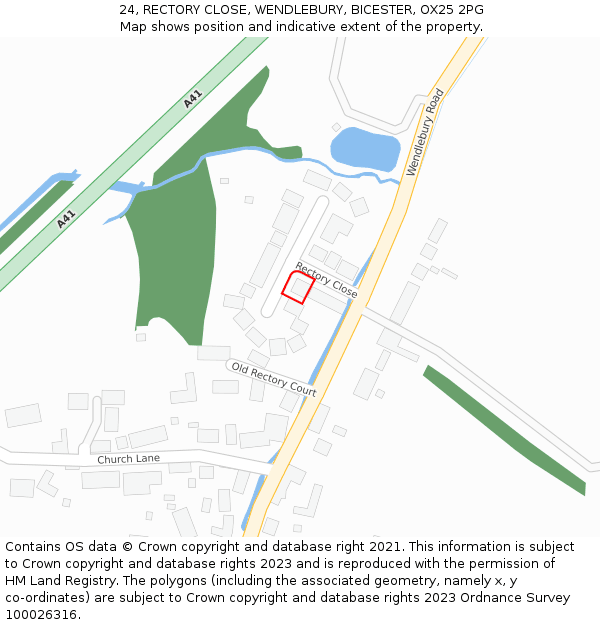 24, RECTORY CLOSE, WENDLEBURY, BICESTER, OX25 2PG: Location map and indicative extent of plot