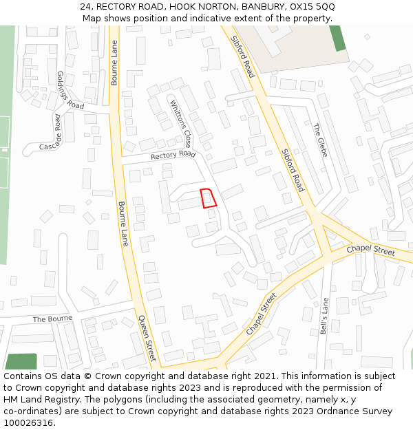 24, RECTORY ROAD, HOOK NORTON, BANBURY, OX15 5QQ: Location map and indicative extent of plot