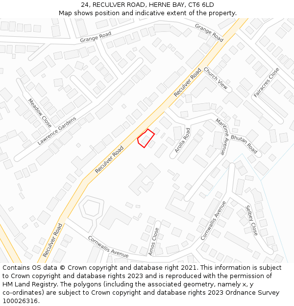 24, RECULVER ROAD, HERNE BAY, CT6 6LD: Location map and indicative extent of plot