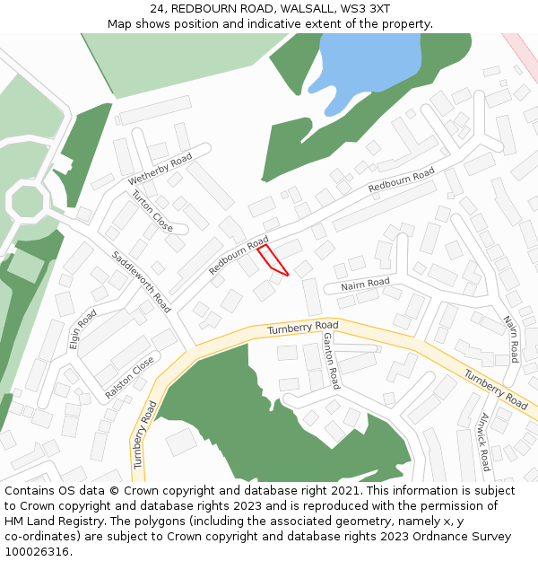24, REDBOURN ROAD, WALSALL, WS3 3XT: Location map and indicative extent of plot