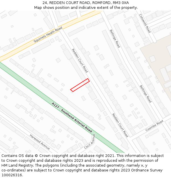 24, REDDEN COURT ROAD, ROMFORD, RM3 0XA: Location map and indicative extent of plot