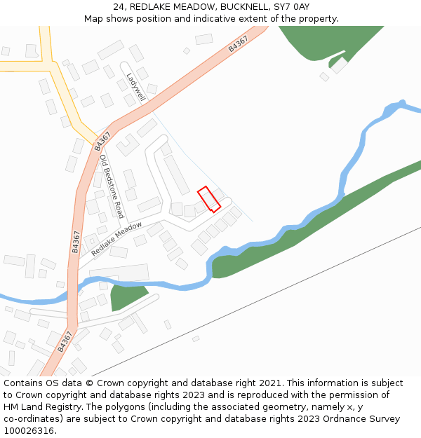 24, REDLAKE MEADOW, BUCKNELL, SY7 0AY: Location map and indicative extent of plot