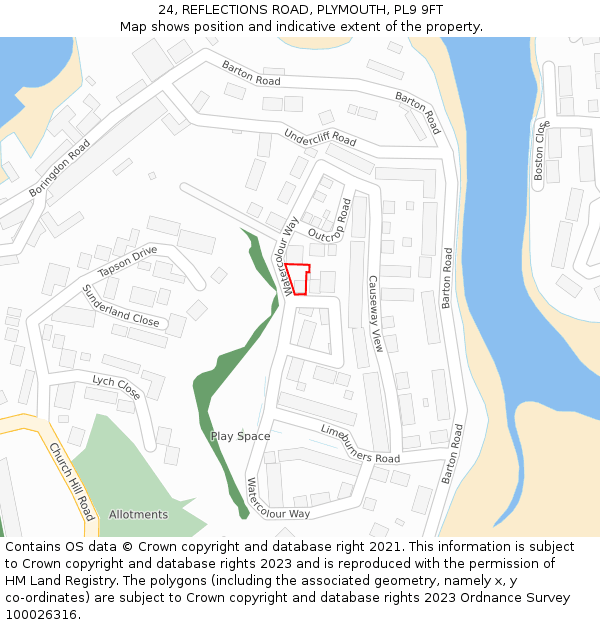 24, REFLECTIONS ROAD, PLYMOUTH, PL9 9FT: Location map and indicative extent of plot