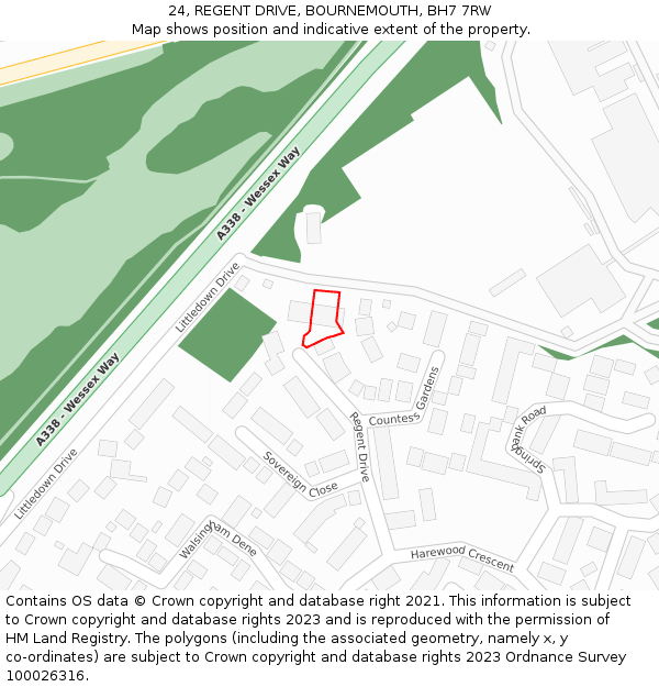 24, REGENT DRIVE, BOURNEMOUTH, BH7 7RW: Location map and indicative extent of plot