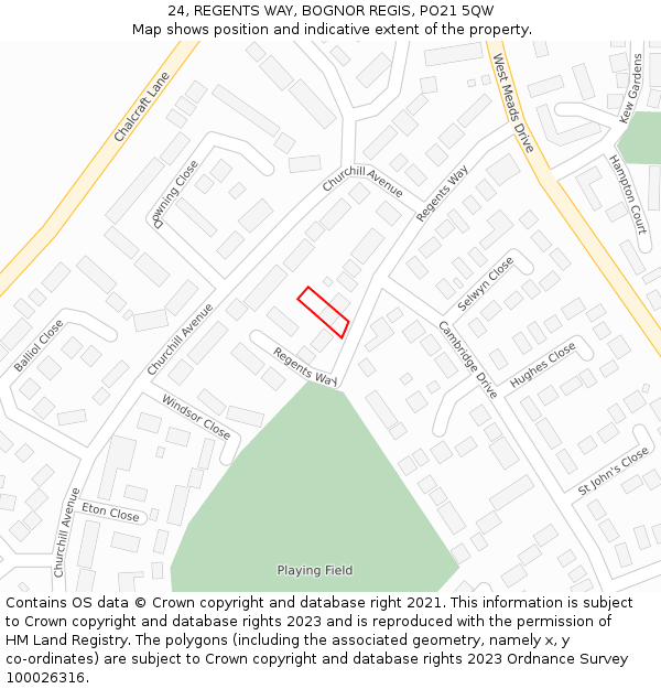 24, REGENTS WAY, BOGNOR REGIS, PO21 5QW: Location map and indicative extent of plot