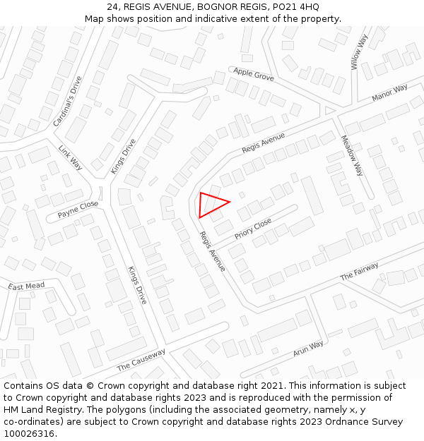 24, REGIS AVENUE, BOGNOR REGIS, PO21 4HQ: Location map and indicative extent of plot