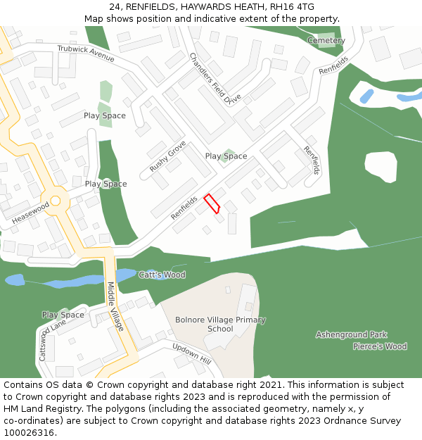 24, RENFIELDS, HAYWARDS HEATH, RH16 4TG: Location map and indicative extent of plot