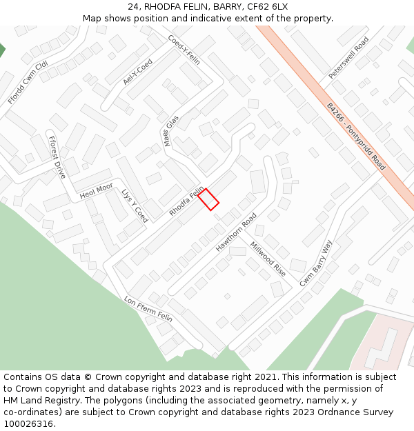 24, RHODFA FELIN, BARRY, CF62 6LX: Location map and indicative extent of plot