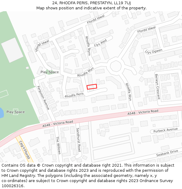 24, RHODFA PERIS, PRESTATYN, LL19 7UJ: Location map and indicative extent of plot