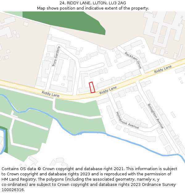 24, RIDDY LANE, LUTON, LU3 2AG: Location map and indicative extent of plot