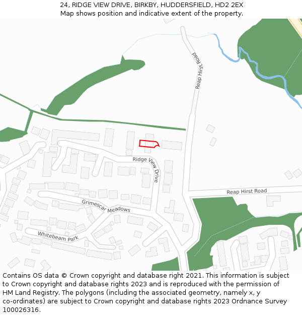 24, RIDGE VIEW DRIVE, BIRKBY, HUDDERSFIELD, HD2 2EX: Location map and indicative extent of plot