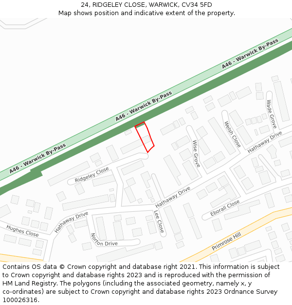 24, RIDGELEY CLOSE, WARWICK, CV34 5FD: Location map and indicative extent of plot