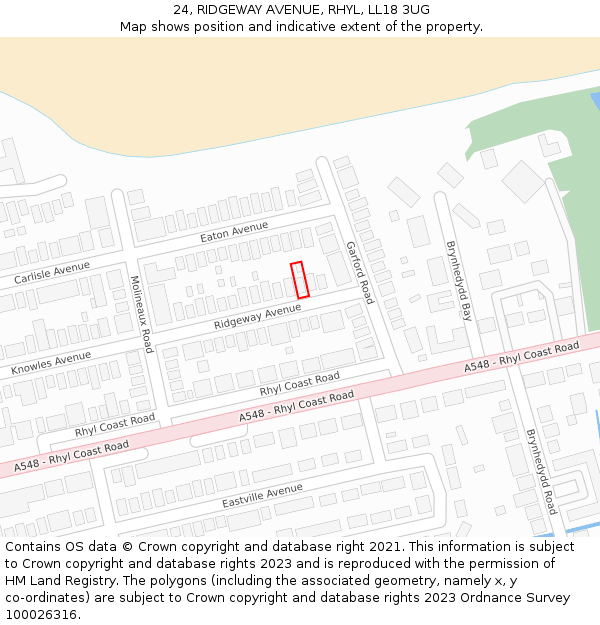 24, RIDGEWAY AVENUE, RHYL, LL18 3UG: Location map and indicative extent of plot