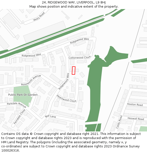 24, RIDGEWOOD WAY, LIVERPOOL, L9 8HJ: Location map and indicative extent of plot