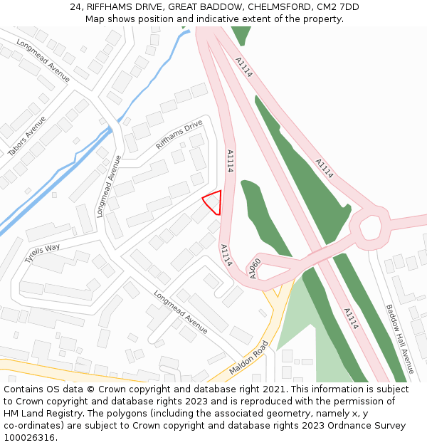 24, RIFFHAMS DRIVE, GREAT BADDOW, CHELMSFORD, CM2 7DD: Location map and indicative extent of plot