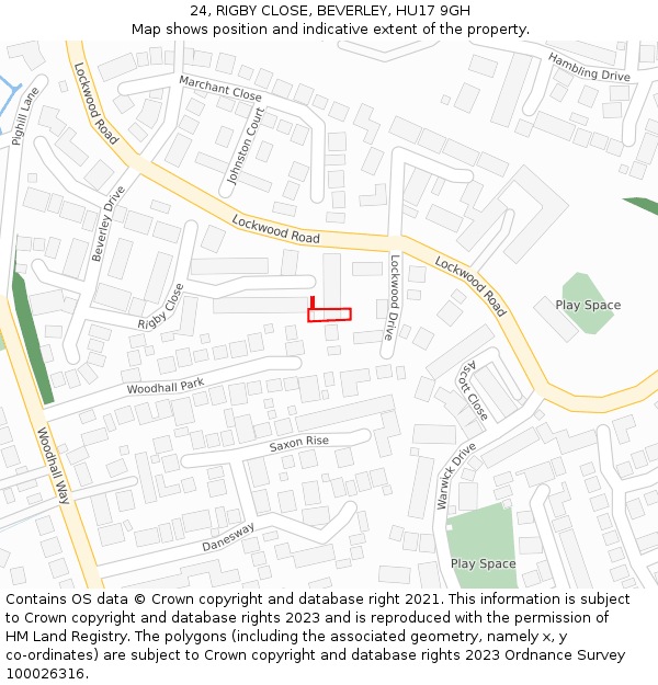 24, RIGBY CLOSE, BEVERLEY, HU17 9GH: Location map and indicative extent of plot