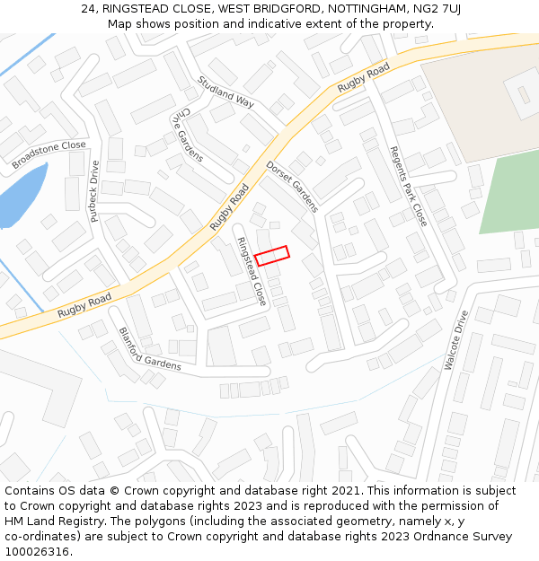 24, RINGSTEAD CLOSE, WEST BRIDGFORD, NOTTINGHAM, NG2 7UJ: Location map and indicative extent of plot