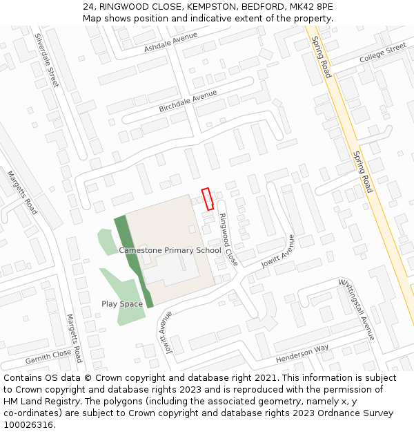 24, RINGWOOD CLOSE, KEMPSTON, BEDFORD, MK42 8PE: Location map and indicative extent of plot