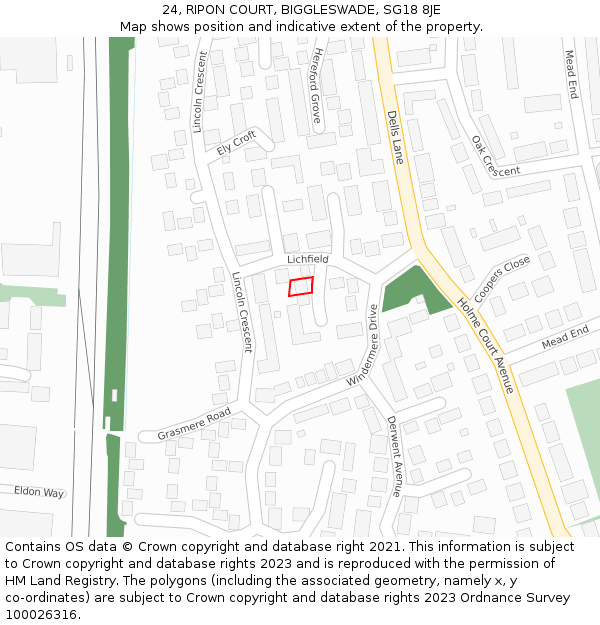 24, RIPON COURT, BIGGLESWADE, SG18 8JE: Location map and indicative extent of plot