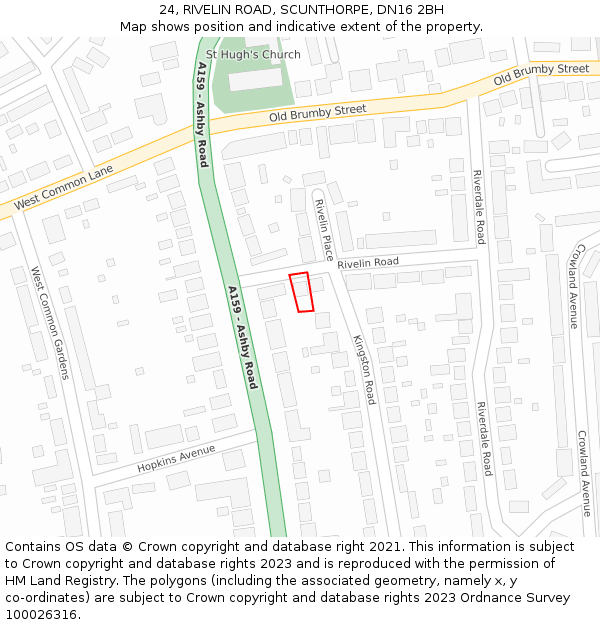 24, RIVELIN ROAD, SCUNTHORPE, DN16 2BH: Location map and indicative extent of plot