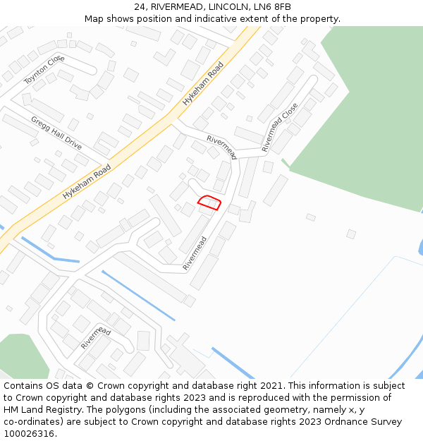 24, RIVERMEAD, LINCOLN, LN6 8FB: Location map and indicative extent of plot