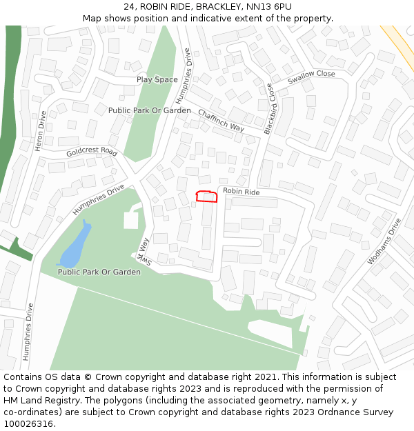 24, ROBIN RIDE, BRACKLEY, NN13 6PU: Location map and indicative extent of plot