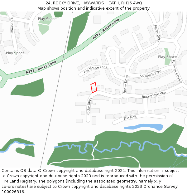 24, ROCKY DRIVE, HAYWARDS HEATH, RH16 4WQ: Location map and indicative extent of plot