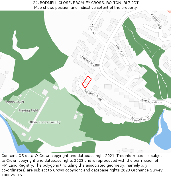 24, RODMELL CLOSE, BROMLEY CROSS, BOLTON, BL7 9DT: Location map and indicative extent of plot