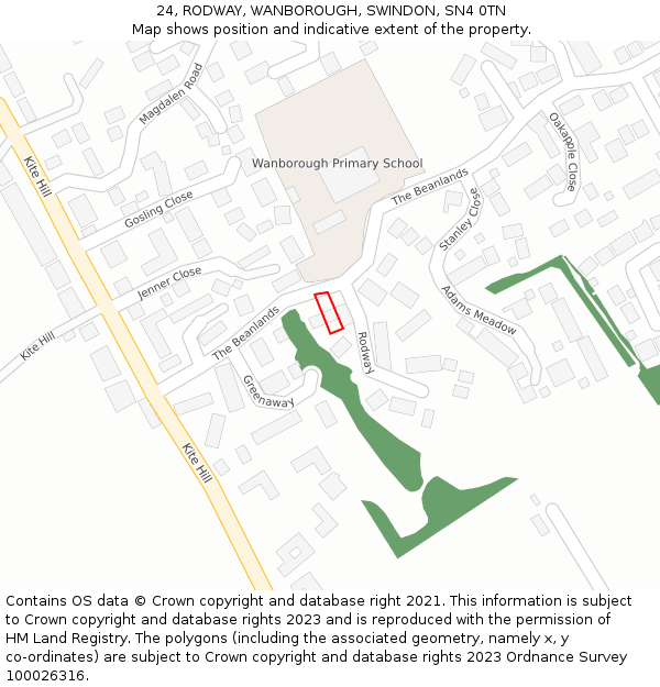 24, RODWAY, WANBOROUGH, SWINDON, SN4 0TN: Location map and indicative extent of plot